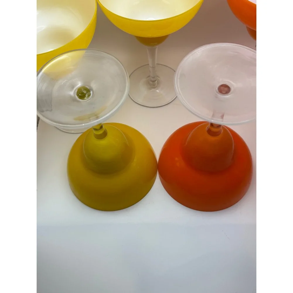 Vtg Crate &‎ Barrel Margarita Glasses Yellow and Orange Cased Glass Set of
